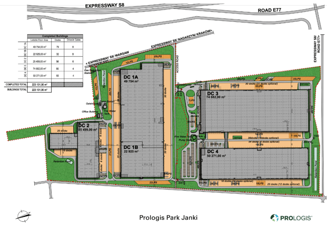 Magazyny Prologis Park Janki, Warszawa - magazyny do wynajęcia. Plan zagospodarowania.
