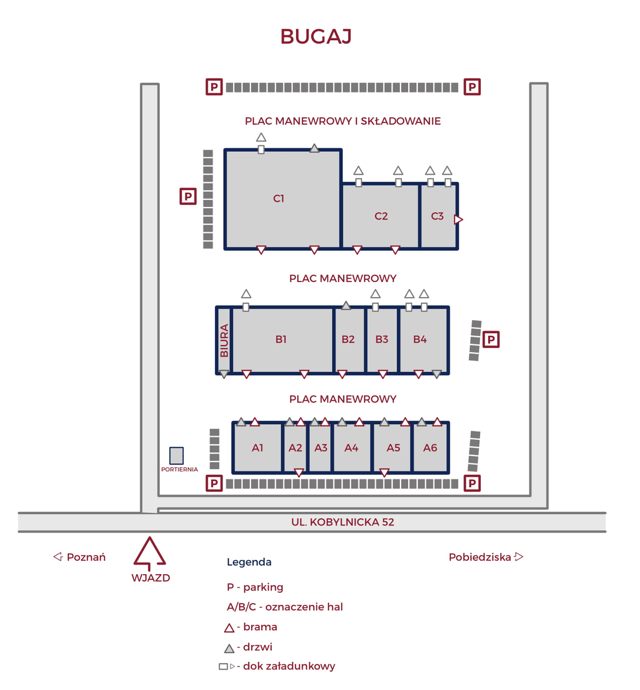 Warehouses Bud-Rental Bugaj, Poznań - warehouses for rent. Site plan.