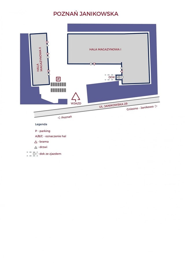 Warehouses Bud-Rental Poznań Janikowska, 61-070 Poznań - warehouses for rent. Site plan.