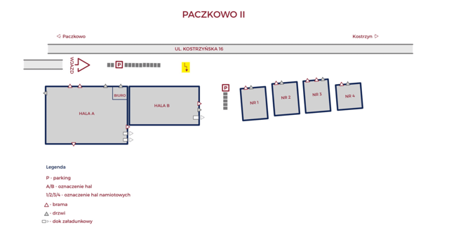 Warehouses Bud-Rental Paczkowo II, Poznań - warehouses for rent. Site plan.