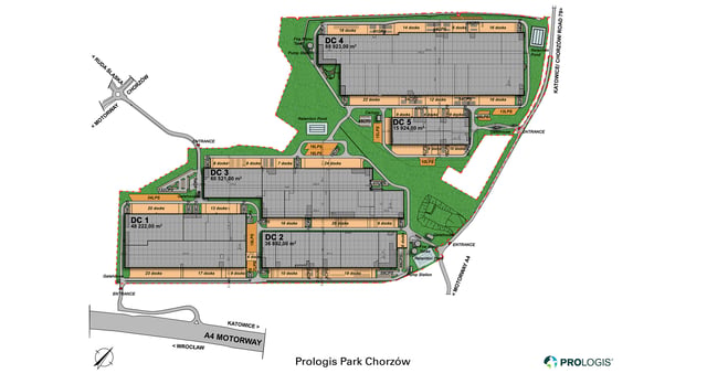 Magazyny Prologis Park Chorzów, Górny Śląsk - magazyny do wynajęcia. Plan zagospodarowania.